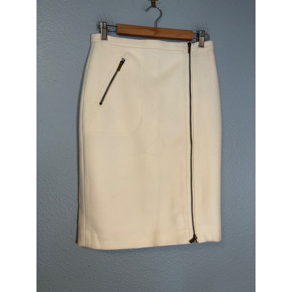 NWT J.Crew Womens Ivory Wool Asymmetric Zip Pencil Skirt Size 4 - Picture 2 of 8